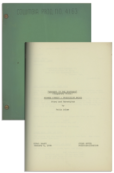 Moe Howards 20pp. Script Dated January 1951 for The Three Stooges Film Pest Man Wins, Working Title Mousers in the Trousers -- Very Good Condition